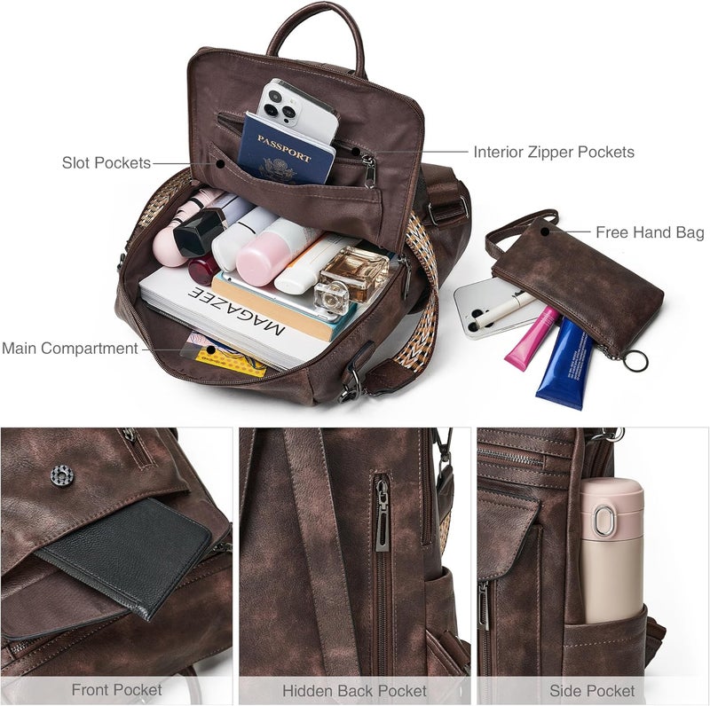 Shrrie Backpack Purse for Women Fashion Leather Backpack Purse Designer Travel Backpack Convertible Shoulder Bag with Wristlet for Work College - Image 5